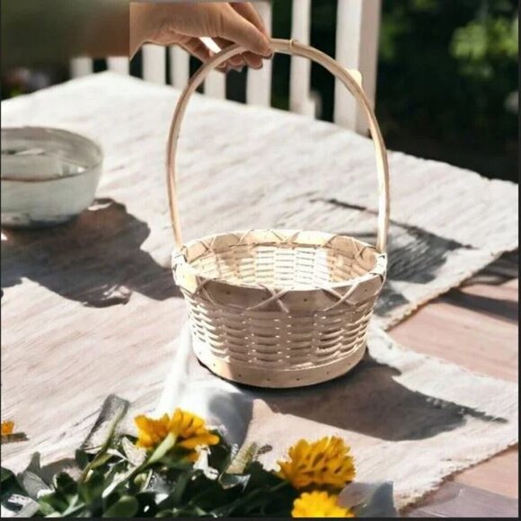 🌱2/$45🌱Handmade Flower girl basket Easter Cottagecore Boho Rustic White washed - Picture 2 of 16